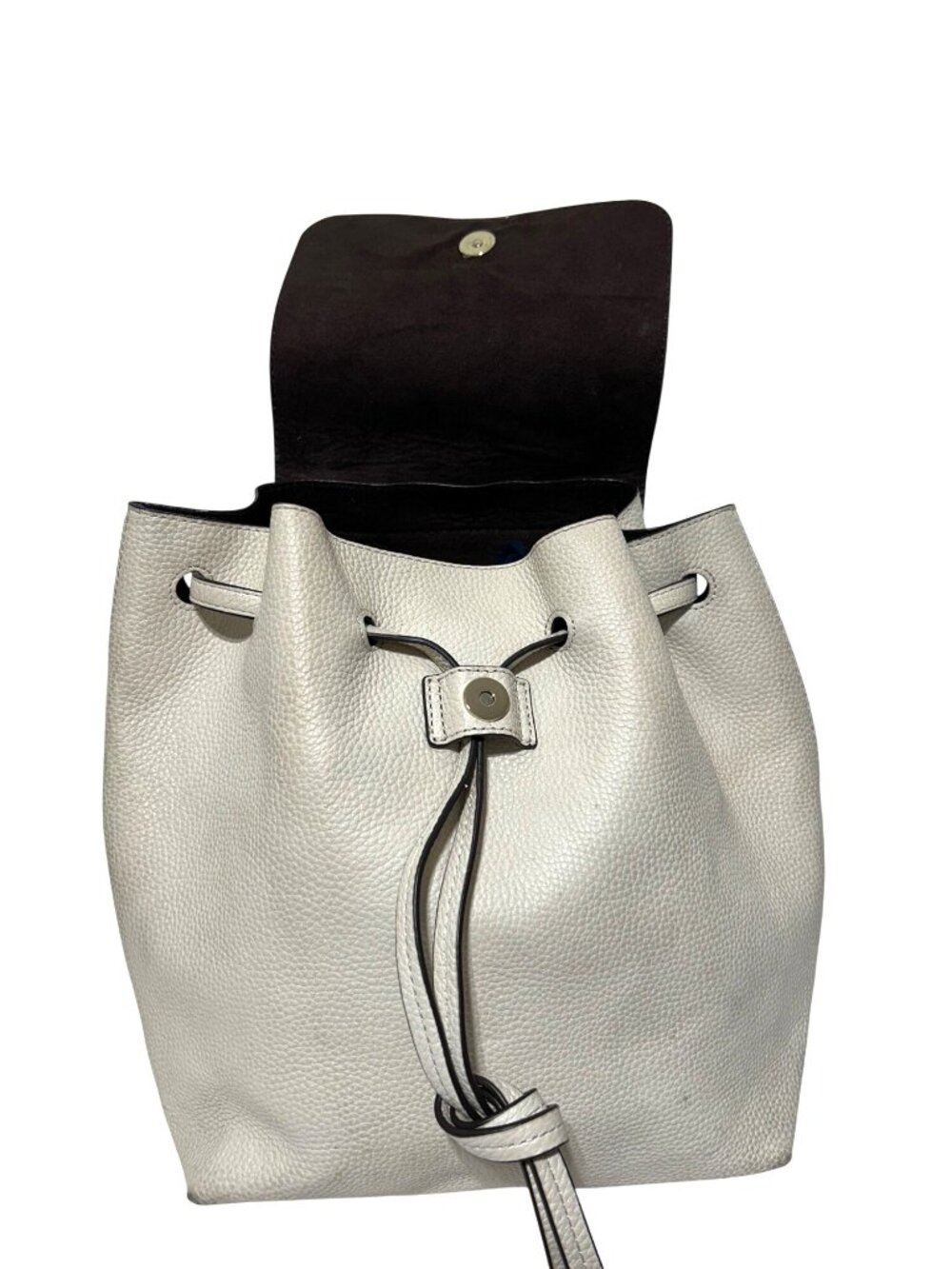 Michael Kors Pebbled Leather Backpack In Ivory With Drawstring Closure - Picture 11 of 12